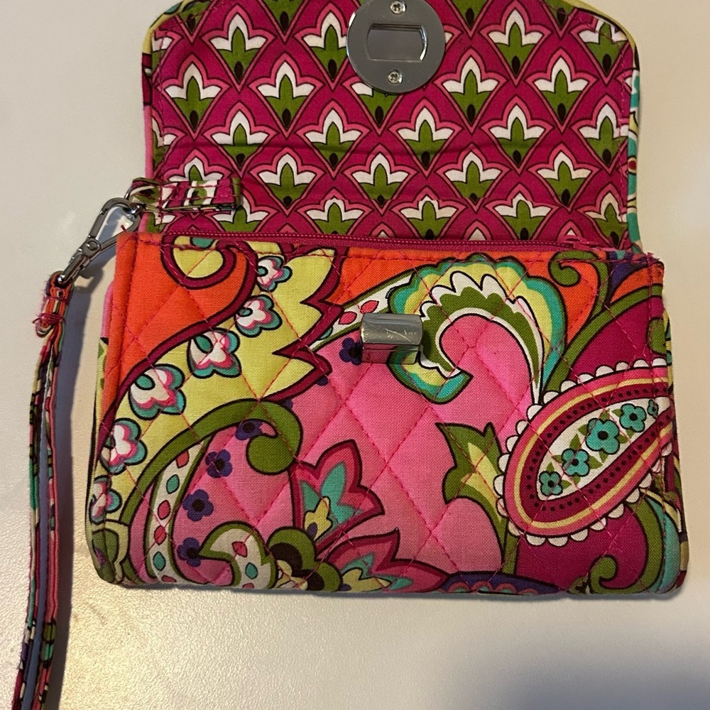 Vera Bradley Vibrant Pink and Orange Quilted Wristlet